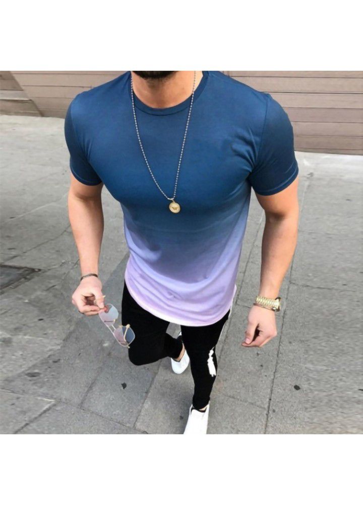 Summer short sleeve T-shirt foreign trade men's fashion brand gradient round neck elastic large loose advertising shirt custom logo