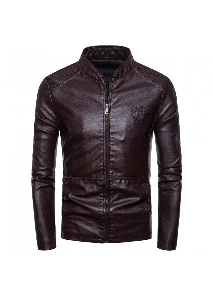 Cross border e-commerce 2019 spring and autumn new locomotive slim fitting leather coat men's British fashion stand collar leather coat py09