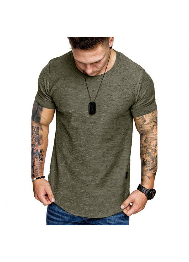 Amazon foreign trade Europe and America 2021 new men's T-shirt fashion leather logo round neck casual short sleeve t-shirt men