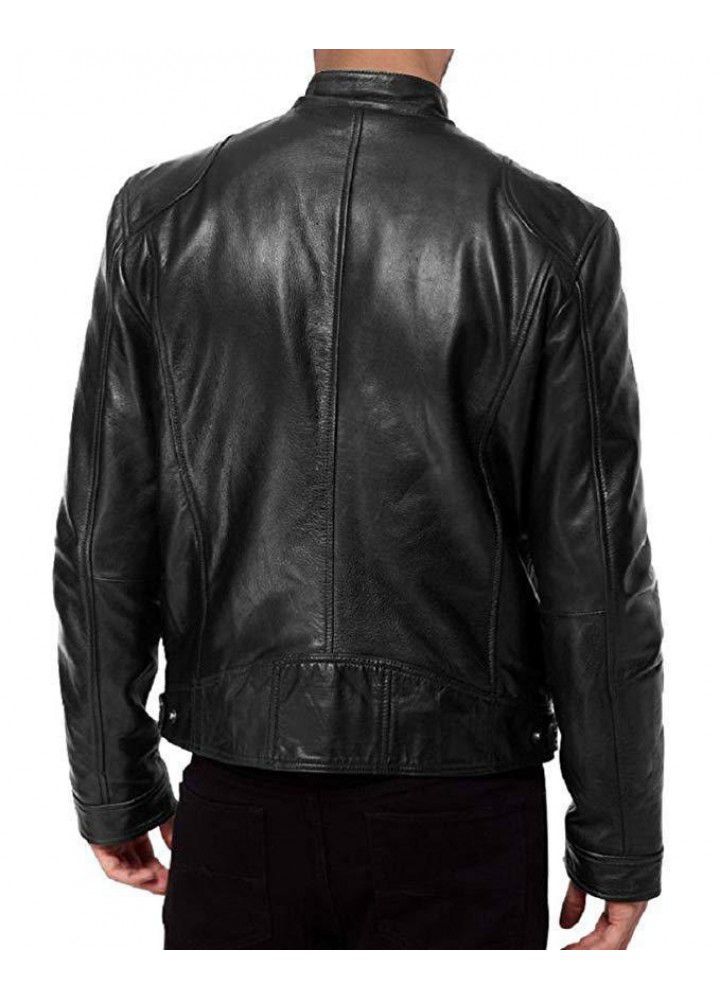 Foreign trade winter business gentleman zipper cardigan pocket decoration PU leather collar slim leather jacket