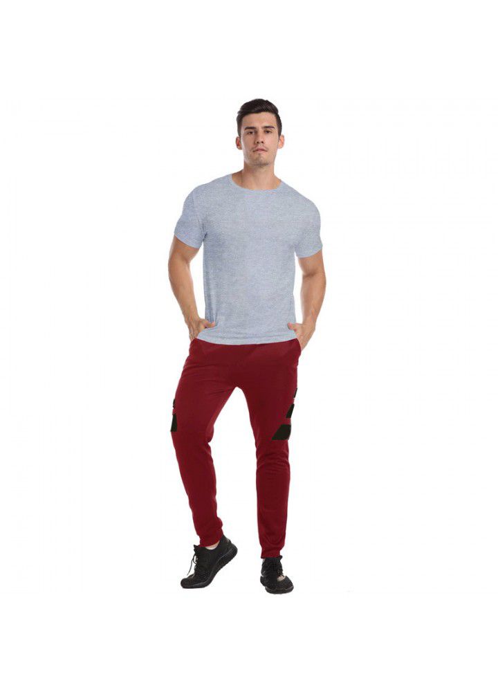 Summer new men's casual European and American men's T-shirt set solid round neck men's T-shirt + color matching sports pants