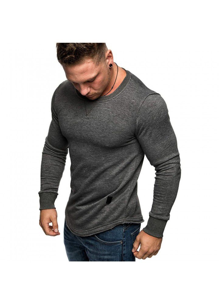 2020 foreign trade men's solid color round neck long sleeve T-shirt splicing personality European and American style long T-shirt European and American size casual wear