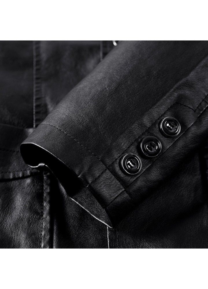 Fall 2019 men's leather suit warm wash leather trade Amazon leather jacket youth coat