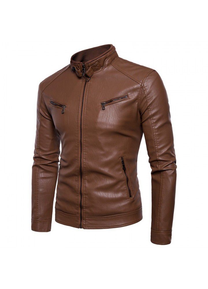 Sumaitong foreign trade source large size Plush men's leather jacket collar iron button men's motorcycle leather jacket