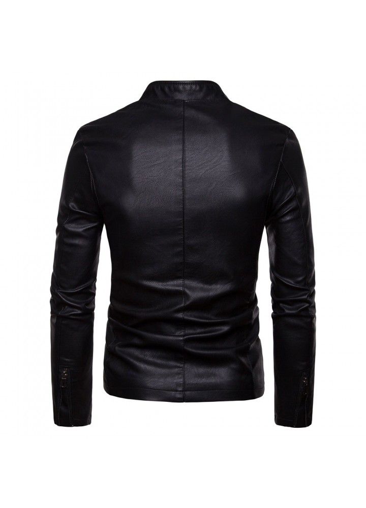 Foreign trade Amazon 2019 autumn new men's Korean slim collar large British PU leather jacket