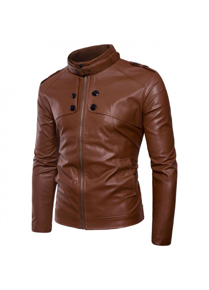 Foreign trade eBay Europe and the United Kingdom men's stand collar motorcycle leather jacket Korean slim fit men's leather jacket y95