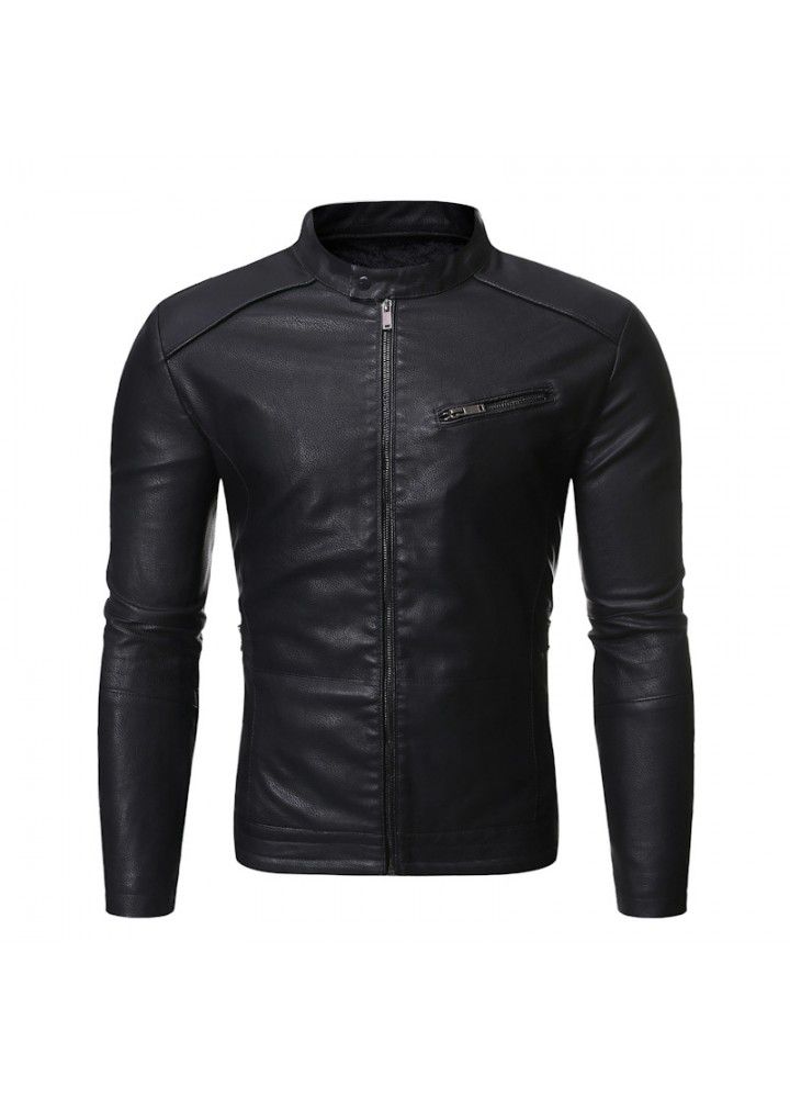 Cross border men's clothing autumn winter 2021 new men's Motorcycle Jacket stand collar versatile personality men's washing leather clothes