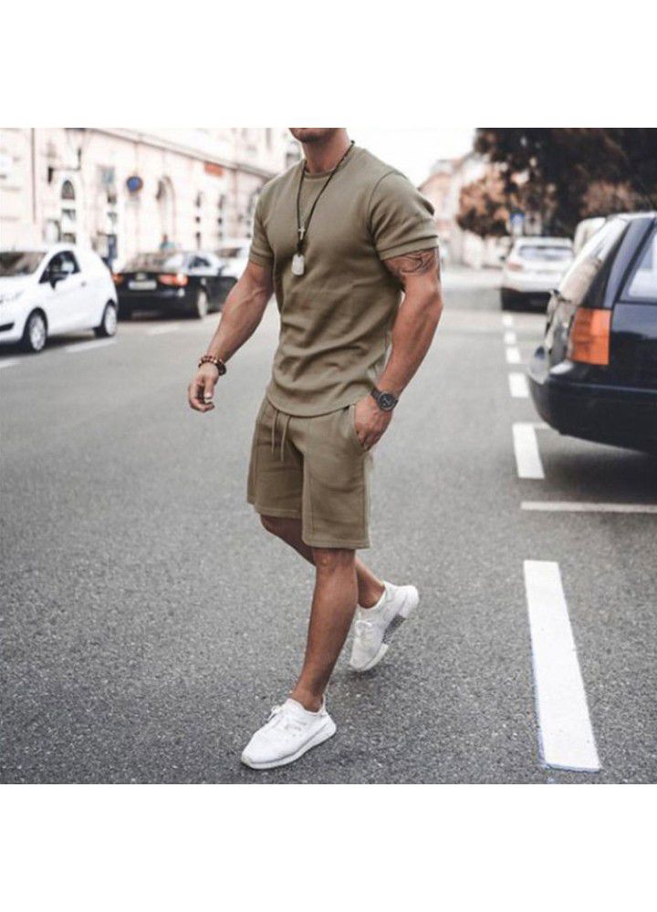Foreign trade 2021 summer cross border Europe and America Amazon short sleeve shorts two piece sports leisure men's suit in stock