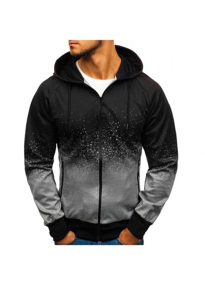 Spring and autumn Hooded Jacket Coat foreign trade leisure fashion European and American digital printing gradient sweater men's leisure