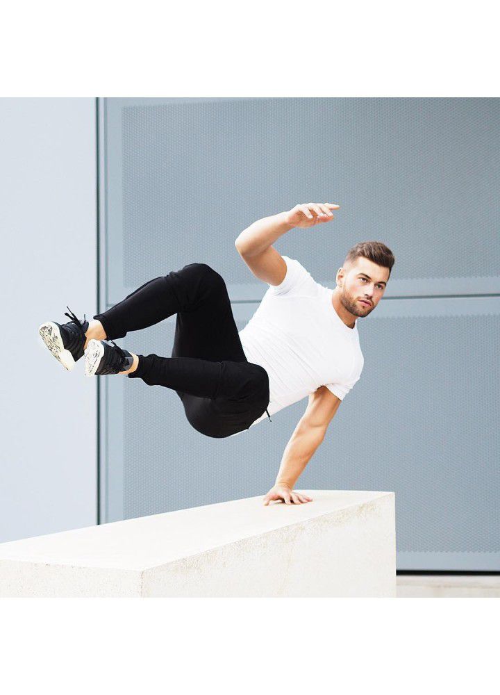 Cross border European and American men's running fitness quick drying T-shirt sports elastic short sleeve round neck men's tights