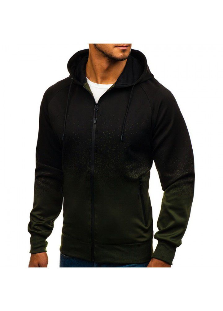 Spring and autumn Hooded Jacket Coat foreign trade leisure fashion European and American digital printing gradient sweater men's leisure