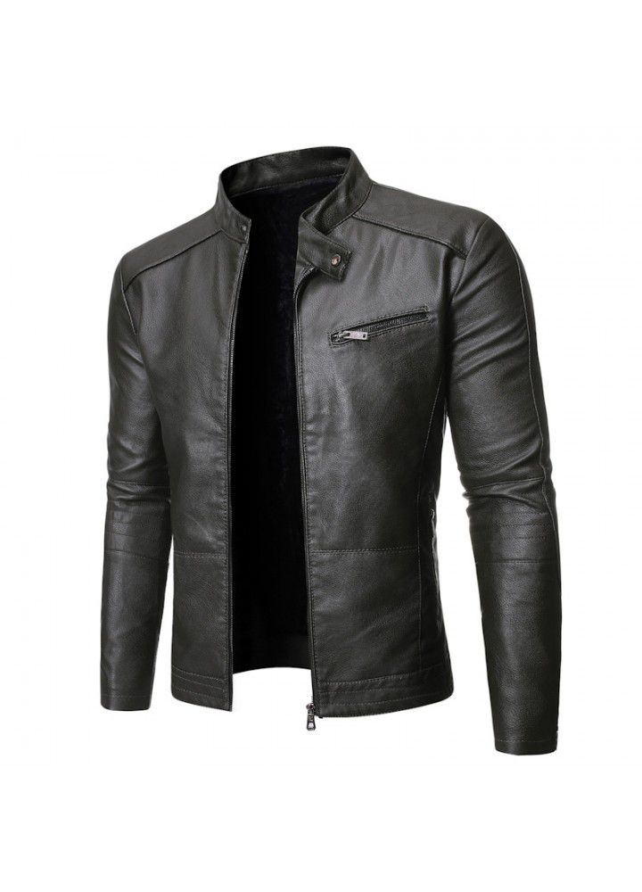 Cross border men's clothing autumn winter 2021 new men's Motorcycle Jacket stand collar versatile personality men's washing leather clothes