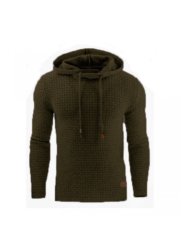 Autumn and winter new European and American men's Jacquard sweater long sleeve Hoodie warm color hooded sport Pullover coat in stock
