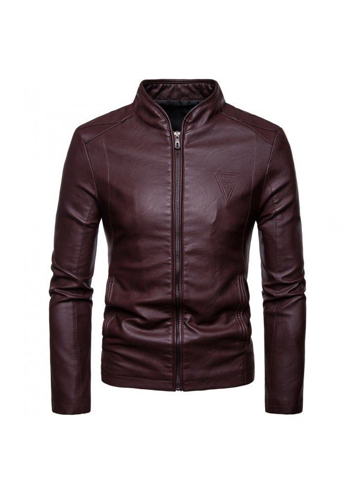 Foreign trade Amazon 2019 autumn new men's Korean slim collar large British PU leather jacket