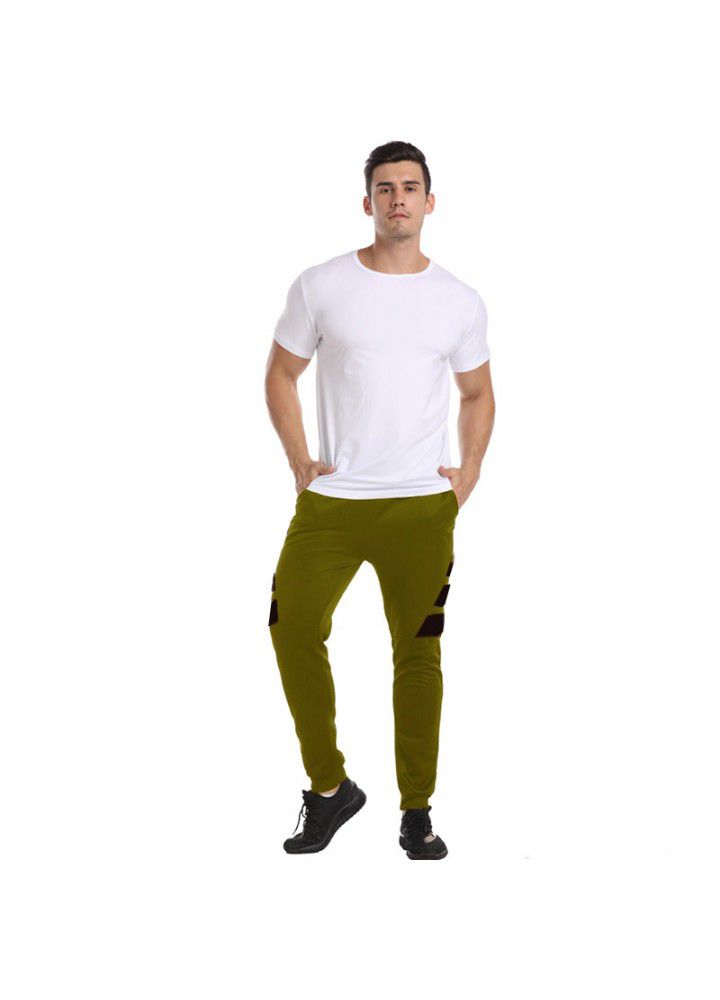 Summer new men's casual European and American men's T-shirt set solid round neck men's T-shirt + color matching sports pants
