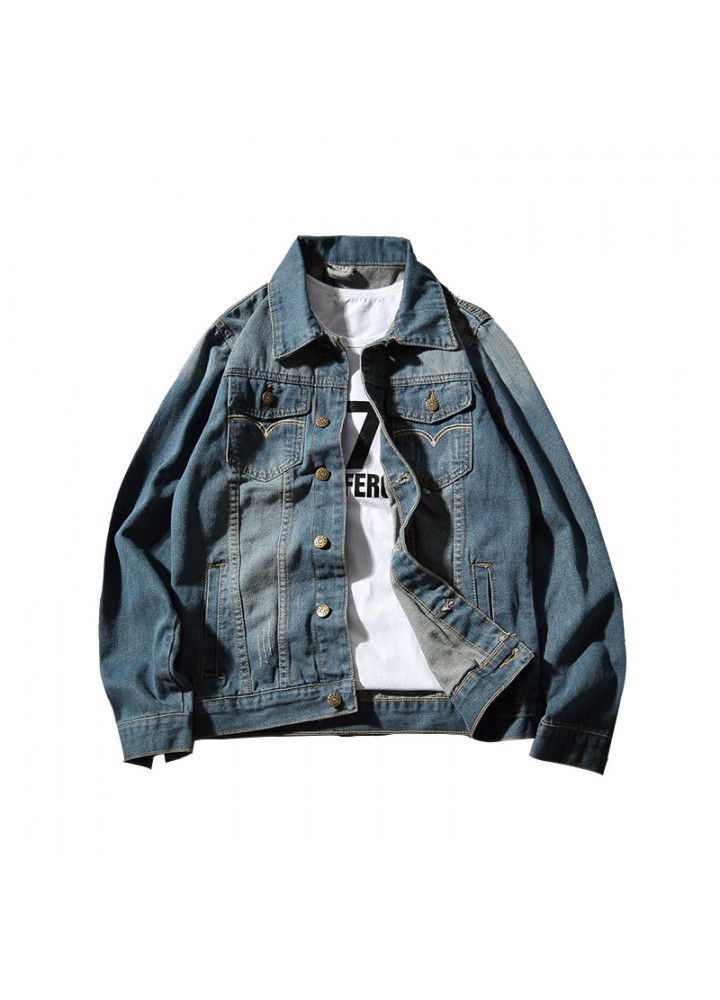 Foreign trade wholesale new Korean men's fashion long sleeve slim fit men's Plus Size fat jeans jacket