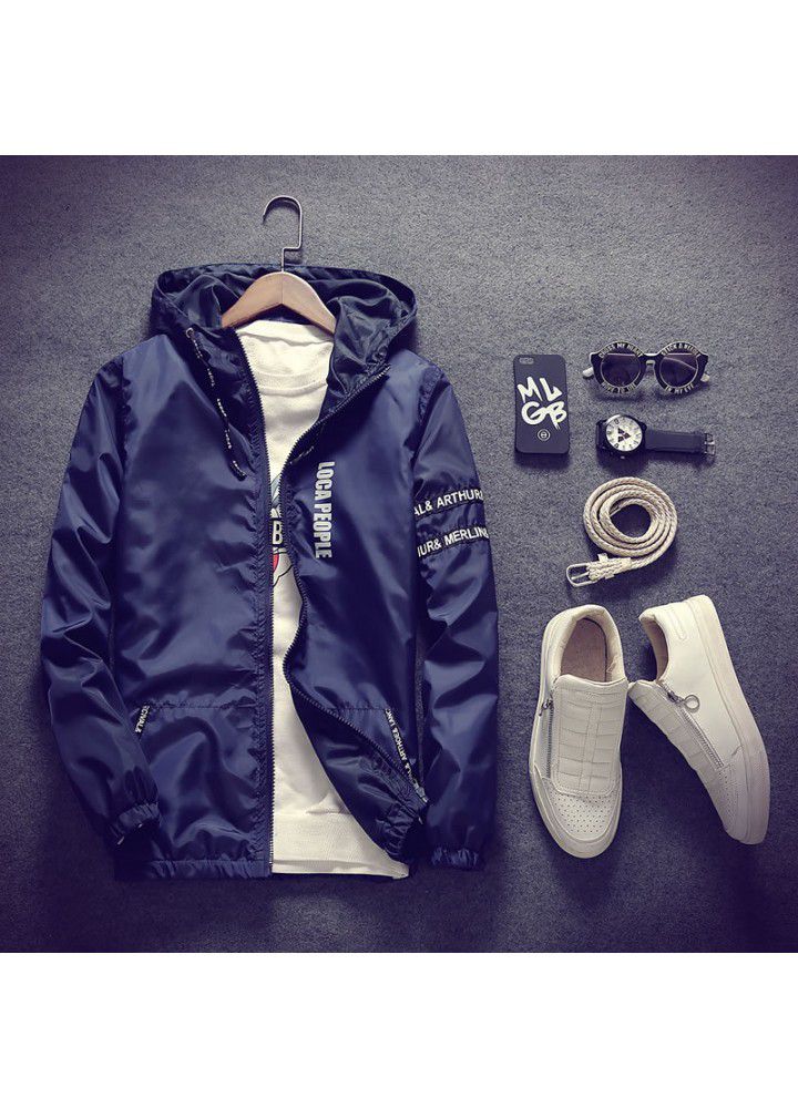 Autumn 2020 large jacket sunscreen men's coat thin young men's Hooded Jacket Large