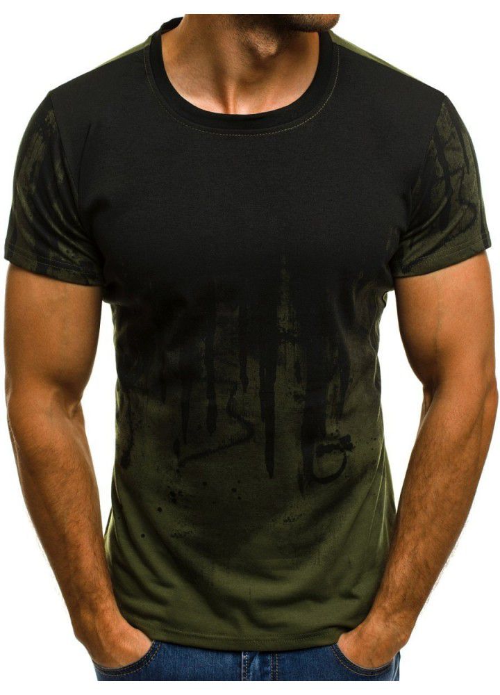 European and American men's fashion sports fitness personalized printed t-shirt men's summer thin short sleeve T-shirt 