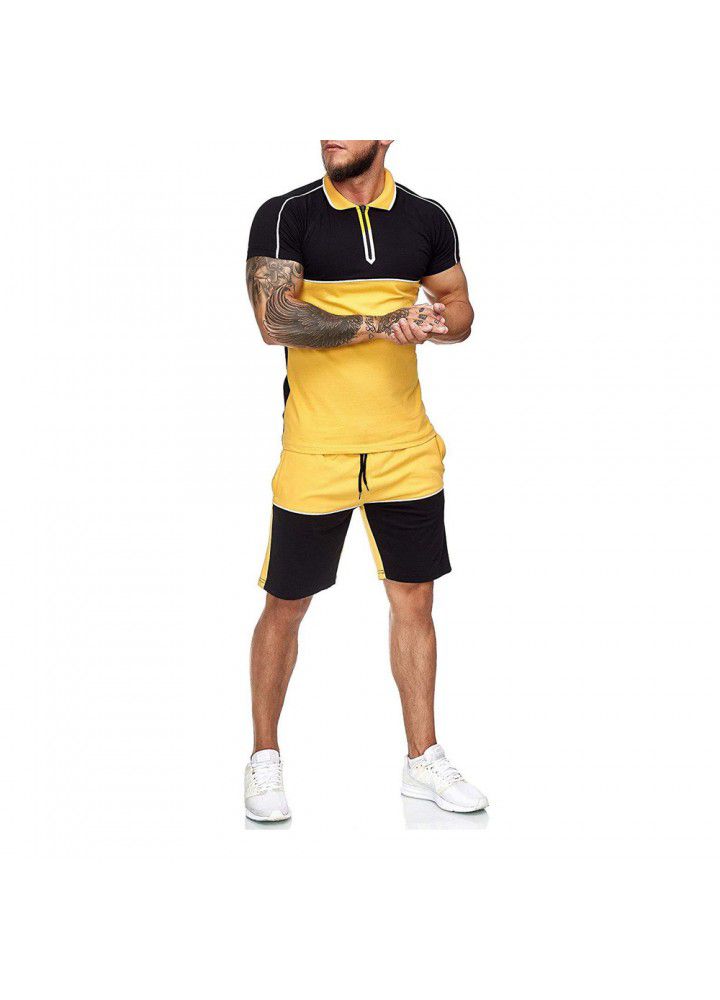 Cross border men's summer sports t-shirt men's suit 2020 new color matching slim fitting clothes leisure fashion short sleeve T-shirt