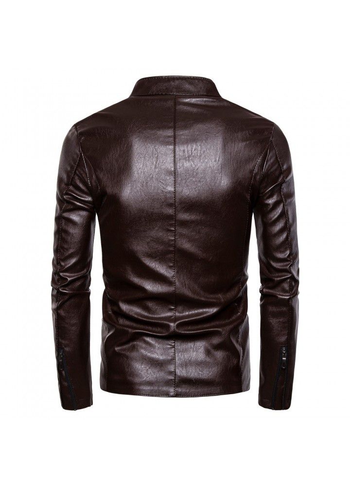 Foreign trade wholesale Amazon 2019 spring and autumn new men's stand collar locomotive large casual leather jacket