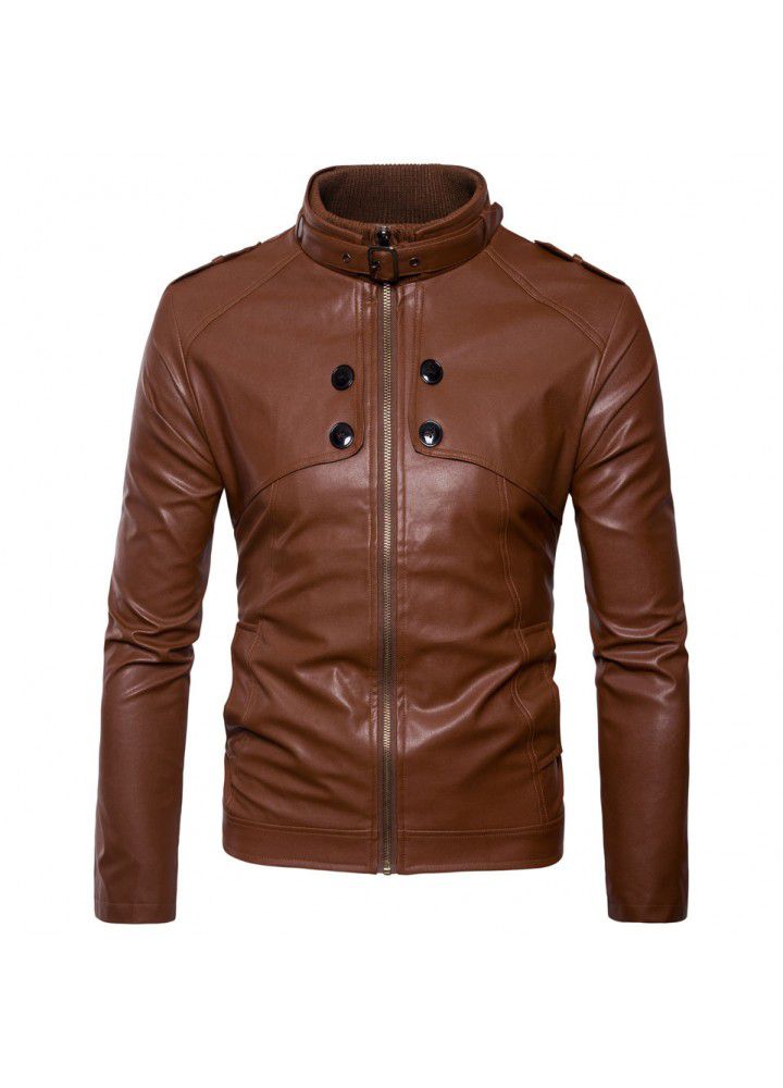Foreign trade eBay Europe and the United Kingdom men's stand collar motorcycle leather jacket Korean slim fit men's leather jacket y95