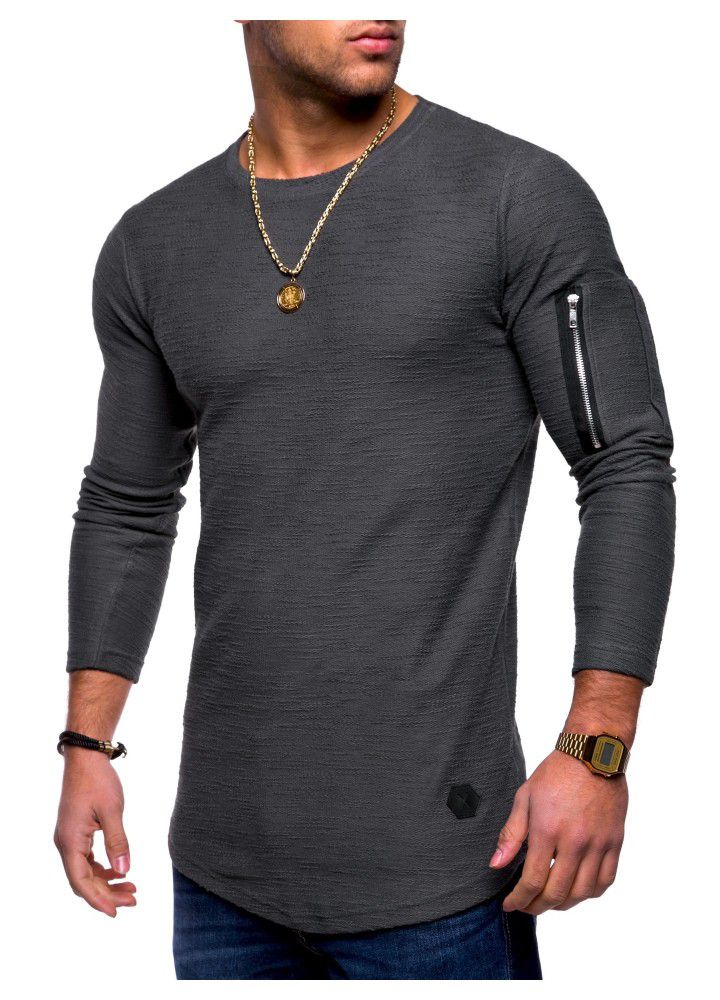 2020 foreign trade slim round neck men's long sleeve T-shirt arm zipper personality European and American style leisure t-shirt men