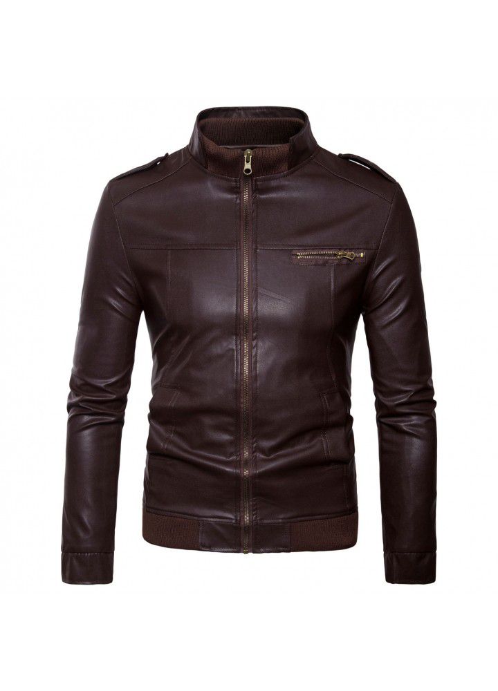 Factory direct sales men's foreign trade leather trend collar fashion slim high quality men's leather jacket