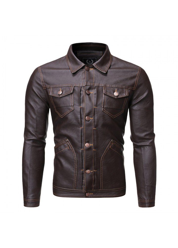 Foreign trade Amazon new wholesale young men's Lapel slim leather jacket wash PU leather jacket
