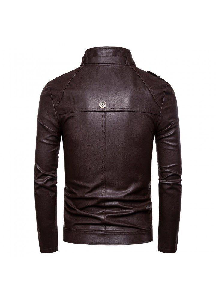 Foreign trade Amazon e-commerce new men's button decoration motorcycle PU leather casual men's leather jacket