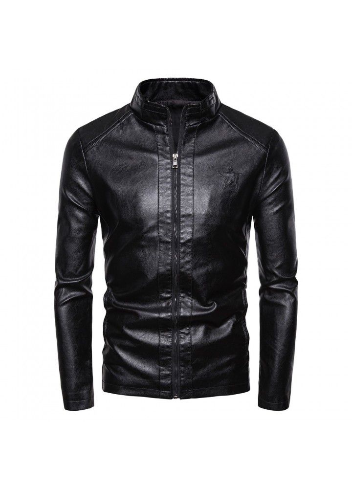 Foreign trade new 2019 spring and autumn new locomotive slim fitting leather coat men's British fashion Lapel leather coat py11