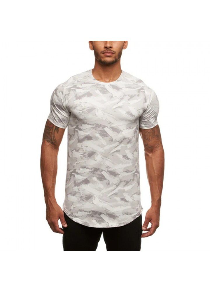 European and American summer new round neck sports fitness camouflage t-shirt men's sweat training short sleeve factory direct sales
