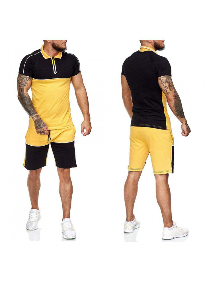 Cross border men's summer sports t-shirt men's suit 2020 new color matching slim fitting clothes leisure fashion short sleeve T-shirt