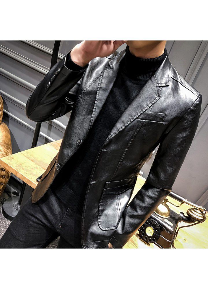 2019 spring new suit collar PU leather suit men's slim Lapel casual suit coat leather jacket men