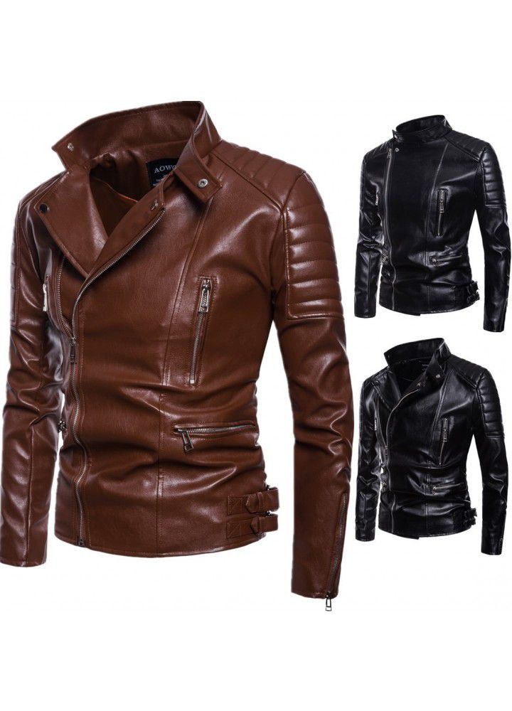Cross border supply new men's clothing in autumn 2018 Kali locomotive leather coat lapel leather coat large size leather jacket fashion