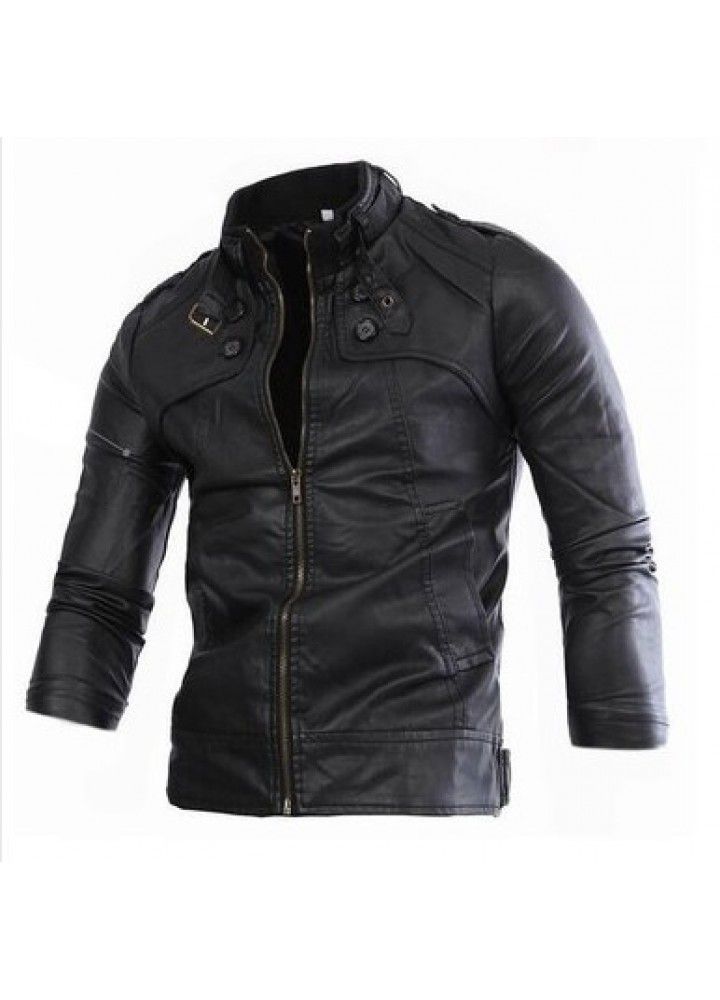 Foreign trade Amazon e-commerce new men's button decoration motorcycle PU leather casual men's leather jacket