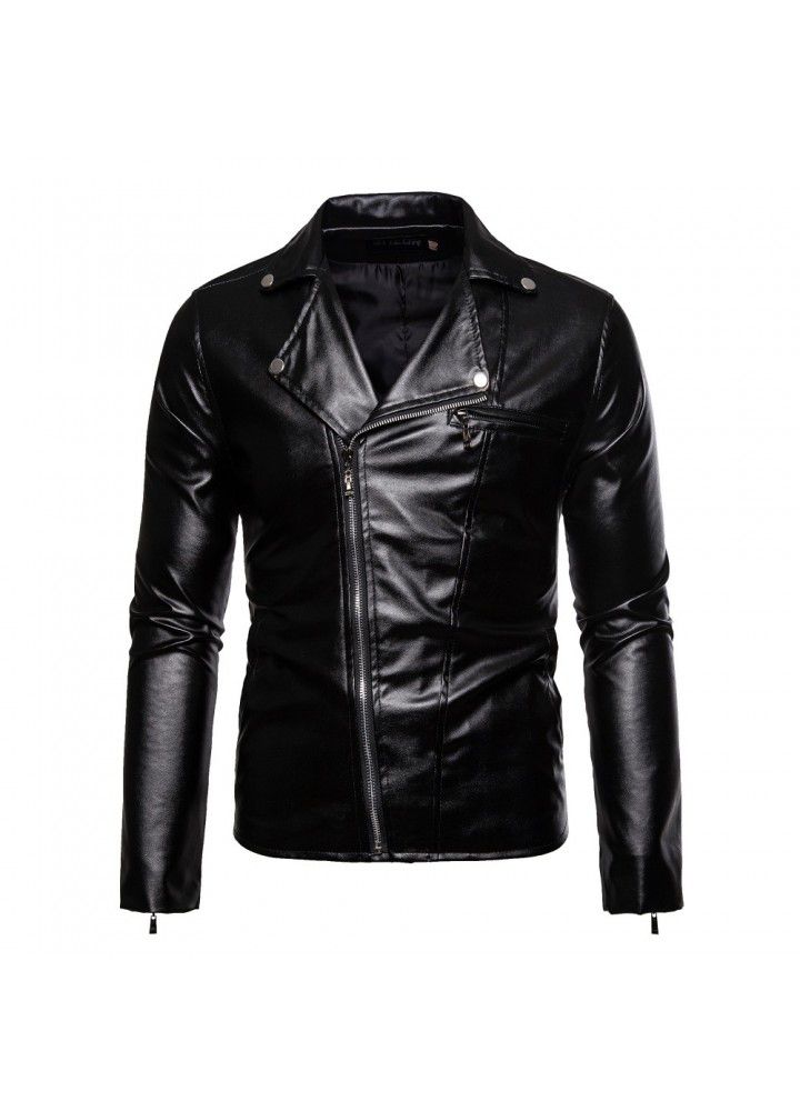 Cross border new express men's leather jacket jacket lapel PU leather short casual men's motorcycle jacket py16