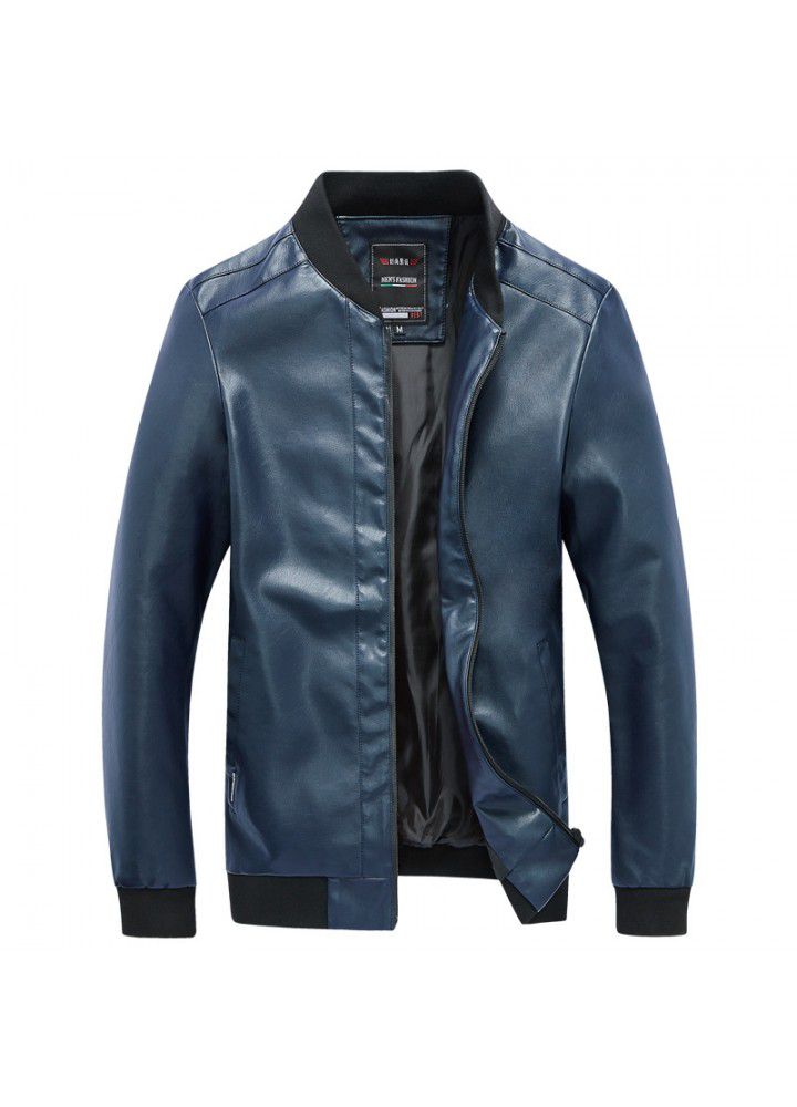 Autumn and winter 2019 fashion new young men's stand collar trend large PU Leather Men's slim fit leather jacket