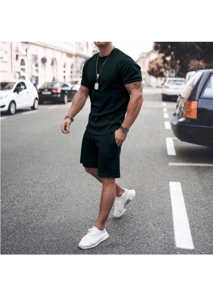 Foreign trade 2021 summer cross border Europe and America Amazon short sleeve shorts two piece sports leisure men's suit in stock