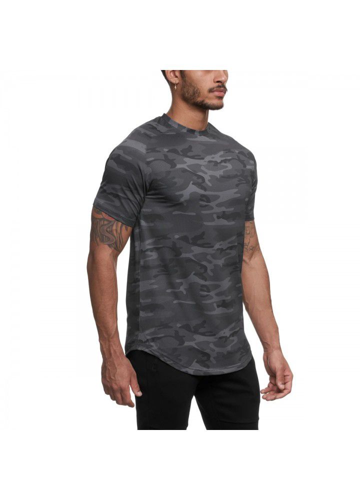 Cross border European and American T-shirt summer sports fitness short sleeve men's fast drying training T-shirt manufacturers direct sales