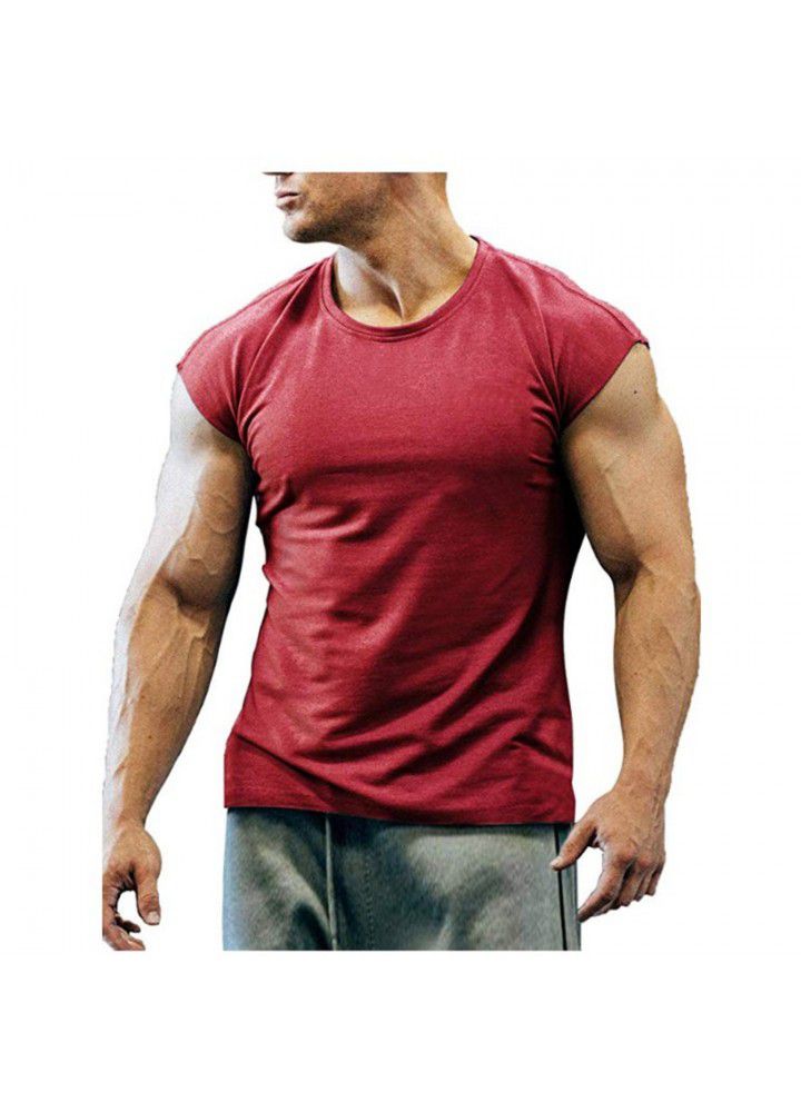 2020 new fashion sleeveless T-shirt men's summer leisure sports fitness men's short sleeve base shirt 