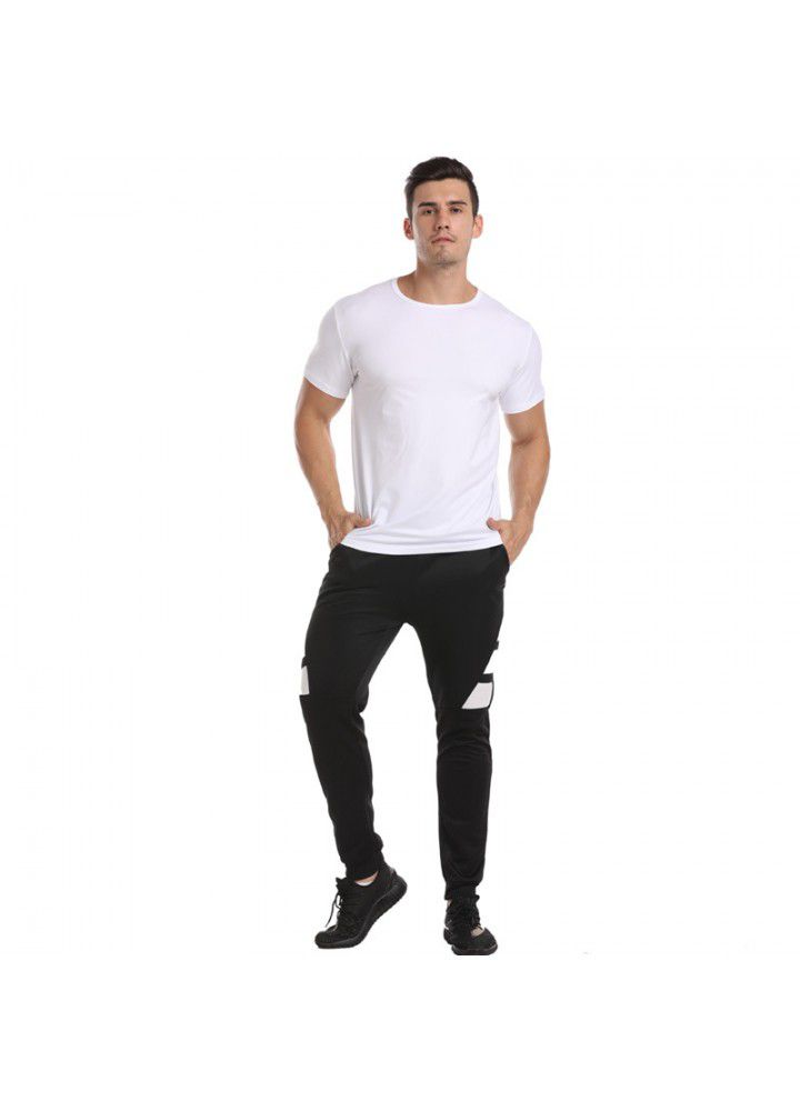 Summer new men's casual European and American men's T-shirt set solid round neck men's T-shirt + color matching sports pants