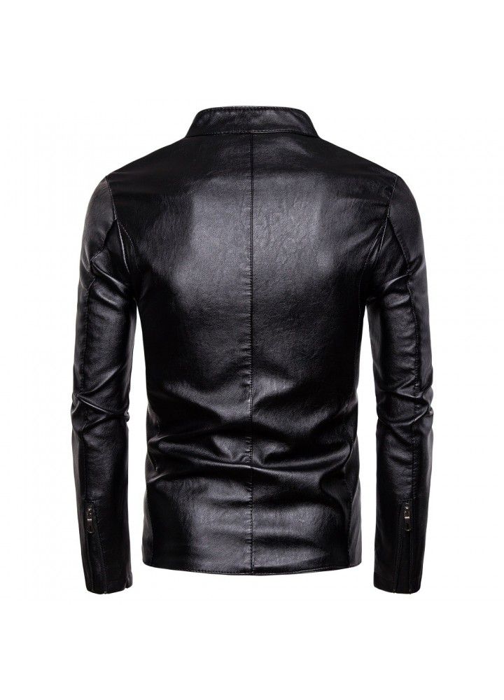 Foreign trade wholesale Amazon 2019 spring and autumn new men's stand collar locomotive large casual leather jacket