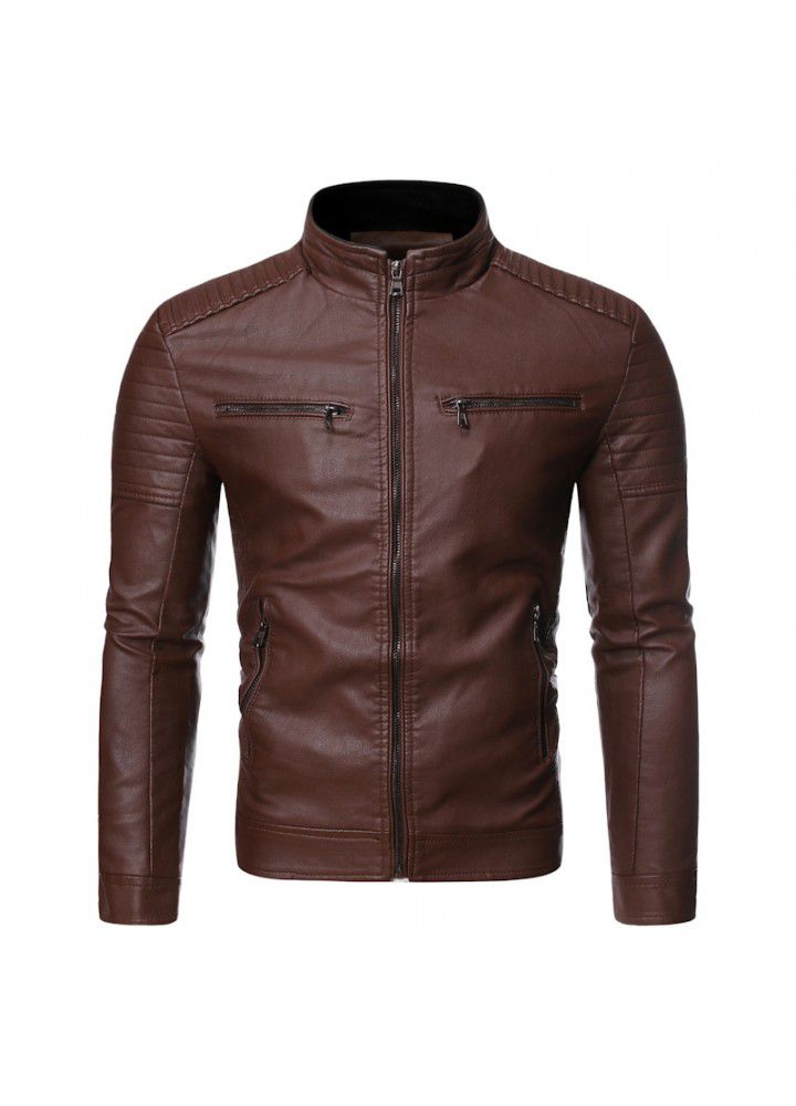 Foreign trade Amazon's new men's European and American leisure stand collar motorcycle leather jacket jacket fashion in autumn and winter of 2019