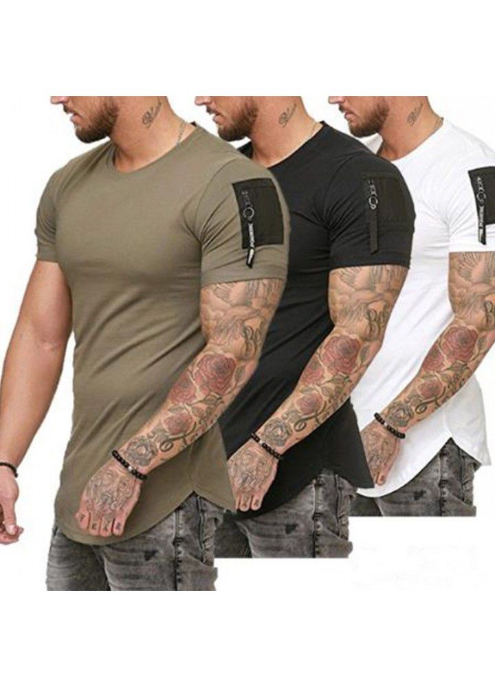2020 foreign trade Amazon wish men's wear European and American leisure sports slim solid color round neck t-shirt men's short sleeve