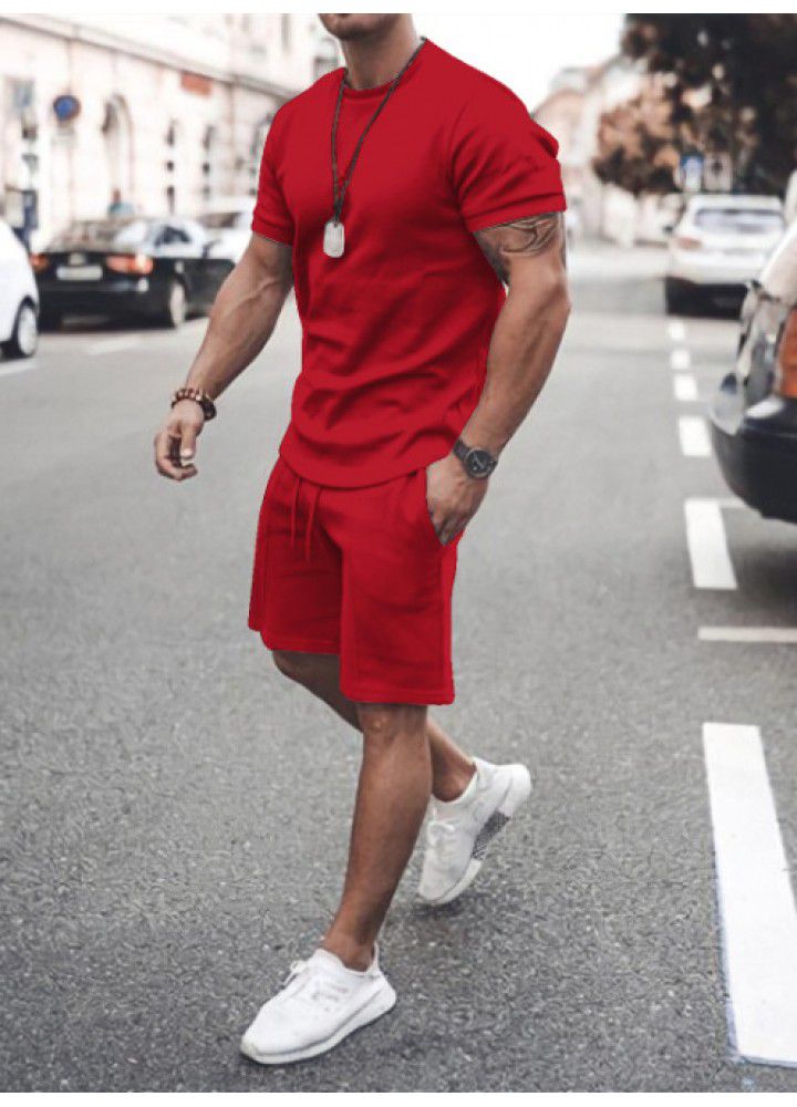 Foreign trade 2021 summer cross border Europe and America Amazon short sleeve shorts two piece sports leisure men's suit in stock