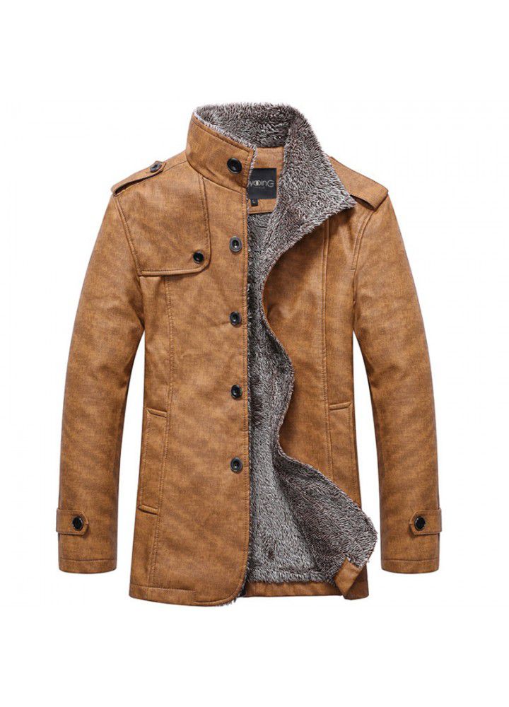Foreign trade Amazon fur coat men's jacket fur integrated plush fur coat medium length men's large leather coat