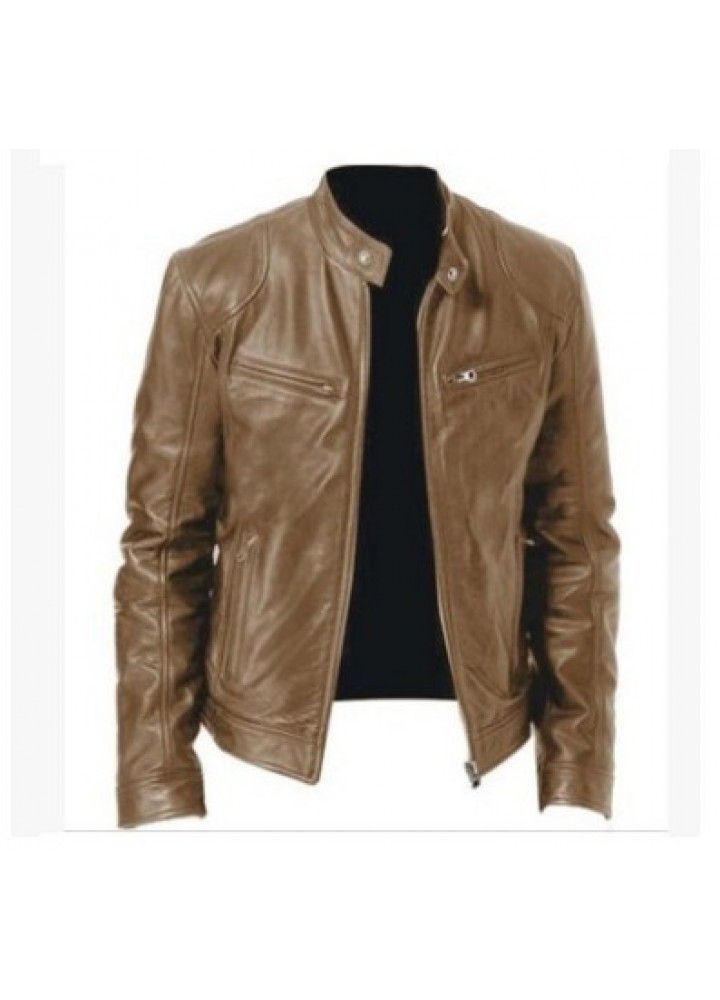 Foreign trade winter business gentleman zipper cardigan pocket decoration PU leather collar slim leather jacket