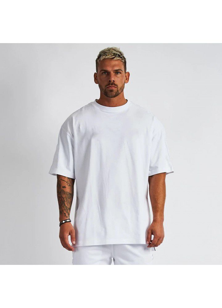 European and American hip hop style short sleeve sports fitness large t-shirt men's running leisure cotton exercise suit