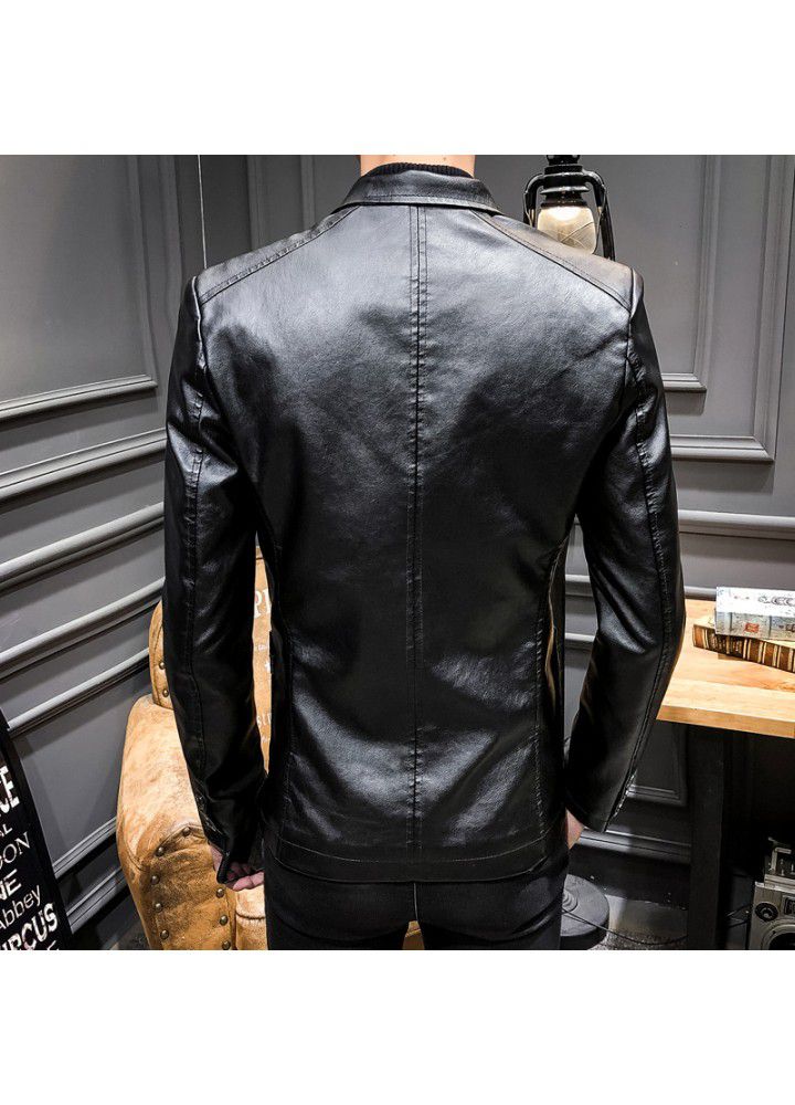 2019 spring new suit collar PU leather suit men's slim Lapel casual suit coat leather jacket men