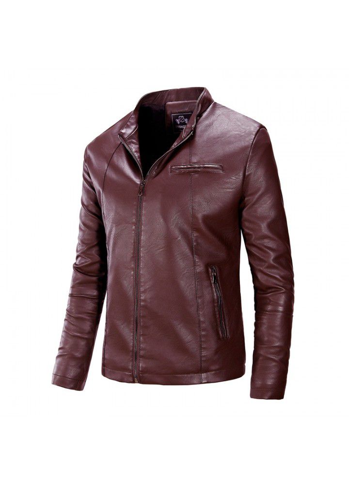 Foreign trade Amazon fall and winter 2018 new high quality men's business slim high quality leather jacket Pu coat